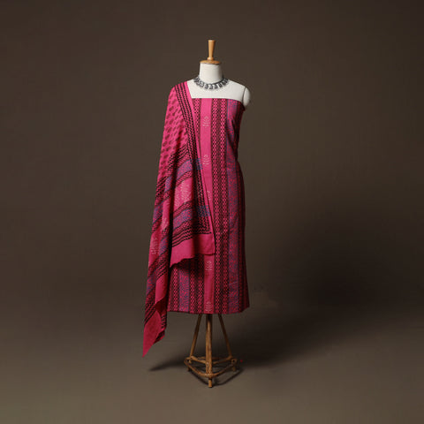 Pink - Bagh Hand Block Print Cotton 3pc Unstitched Dress Material Suit Set 26