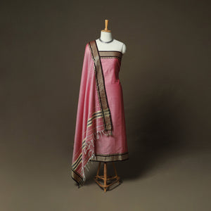 Pink - Dharwad Woven Mercerised Cotton 3pc Unstitched Dress Material Suit Set 10