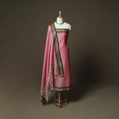 Pink - Dharwad Woven Mercerised Cotton 3pc Unstitched Dress Material Suit Set 10