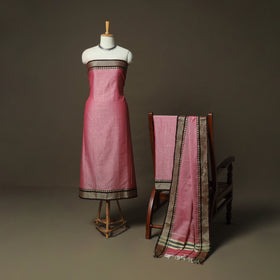 Pink - Dharwad Woven Mercerised Cotton 3pc Unstitched Dress Material Suit Set 10