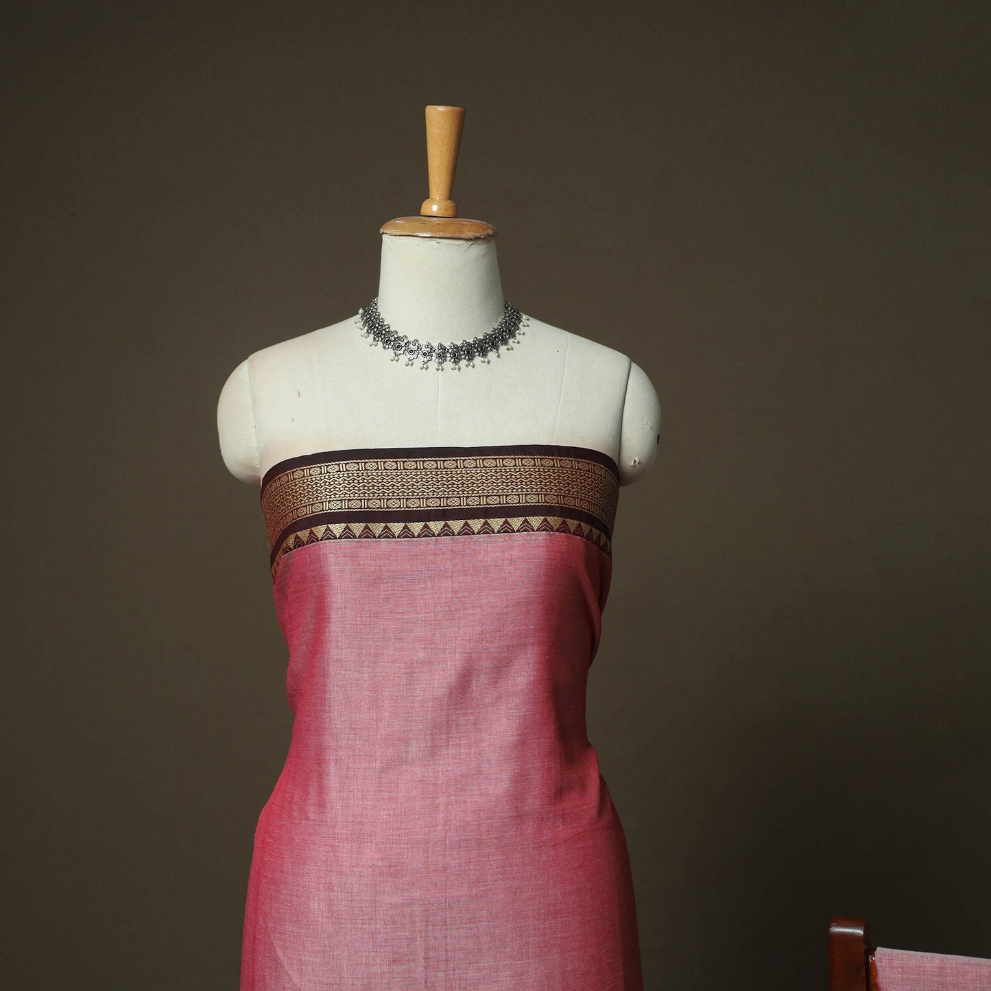 Pink - Dharwad Woven Mercerised Cotton 3pc Unstitched Dress Material Suit Set 10