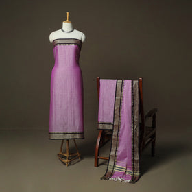 Purple - Dharwad Woven Mercerised Cotton 3pc Unstitched Dress Material Suit Set 11