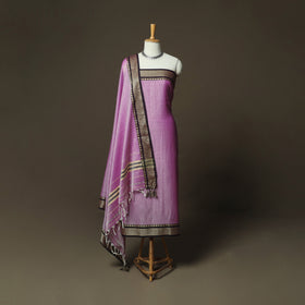 Purple - Dharwad Woven Mercerised Cotton 3pc Unstitched Dress Material Suit Set 11