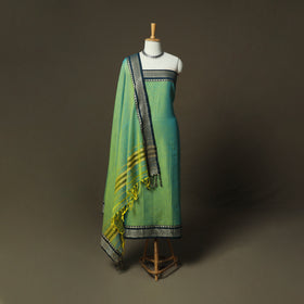 Green - Dharwad Woven Mercerised Cotton 3pc Unstitched Dress Material Suit Set 12