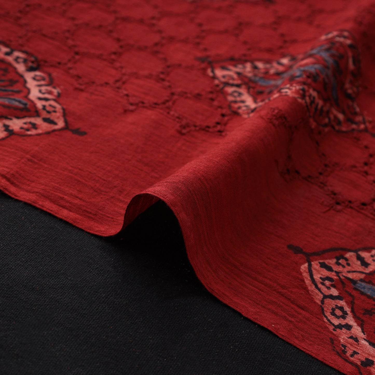 Natural Dyed Ajrakh Hand Block Print Cotton Hakoba Fabric 70