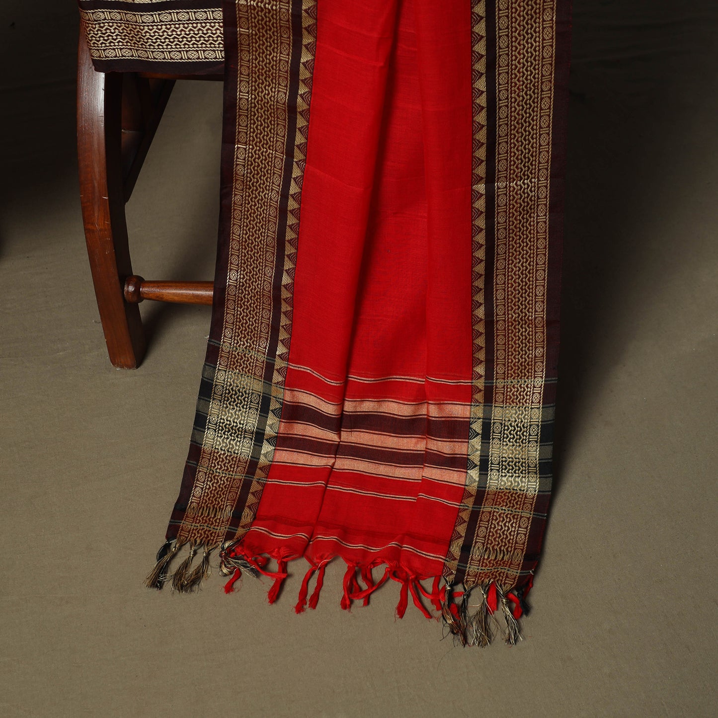 Red - Dharwad Woven Mercerised Cotton 3pc Unstitched Dress Material Suit Set 14