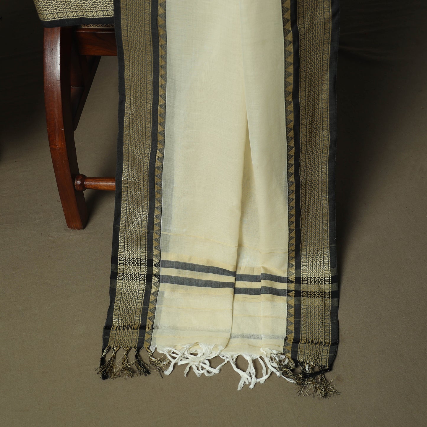 Beige - Dharwad Woven Mercerised Cotton 3pc Unstitched Dress Material Suit Set 15