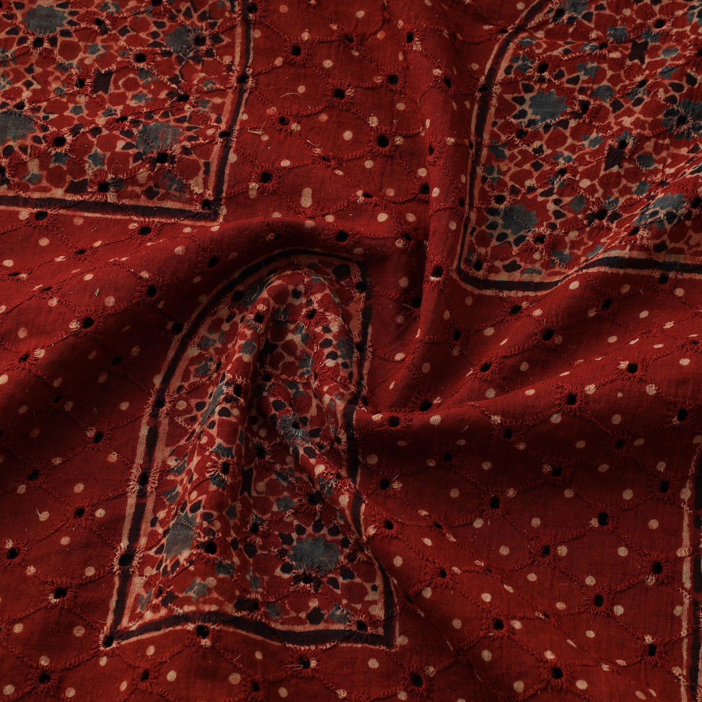 Natural Dyed Ajrakh Hand Block Print Cotton Hakoba Fabric 73