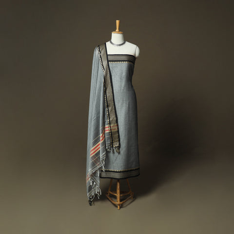 Grey - Dharwad Woven Mercerised Cotton 3pc Unstitched Dress Material Suit Set 16