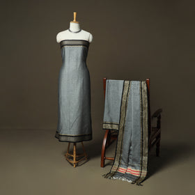 Grey - Dharwad Woven Mercerised Cotton 3pc Unstitched Dress Material Suit Set 16