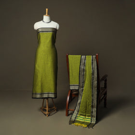 Green - Dharwad Woven Mercerised Cotton 3pc Unstitched Dress Material Suit Set 17
