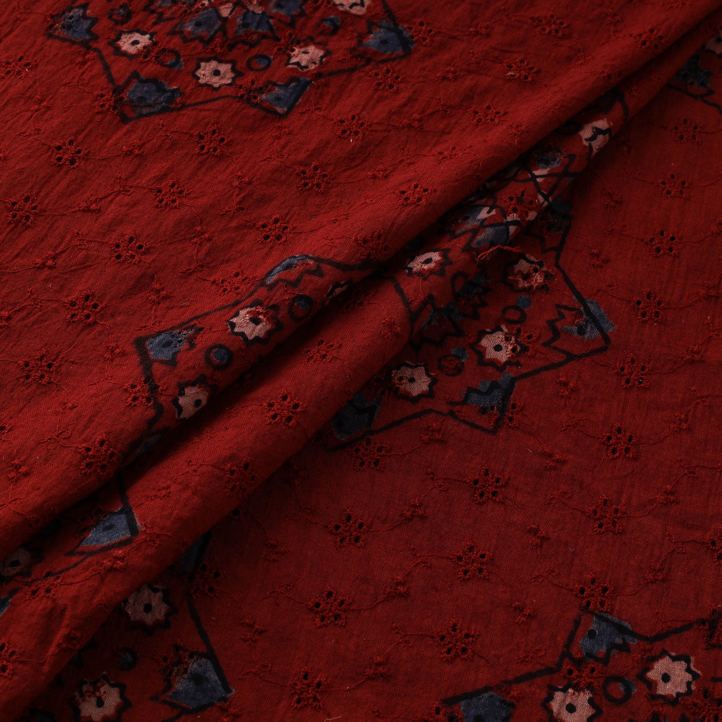Natural Dyed Ajrakh Hand Block Print Cotton Hakoba Fabric 75