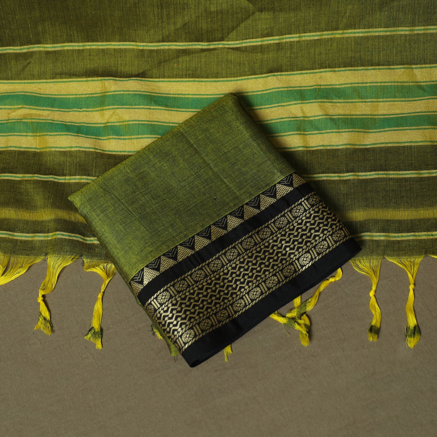 Green - Dharwad Woven Mercerised Cotton 3pc Unstitched Dress Material Suit Set 17