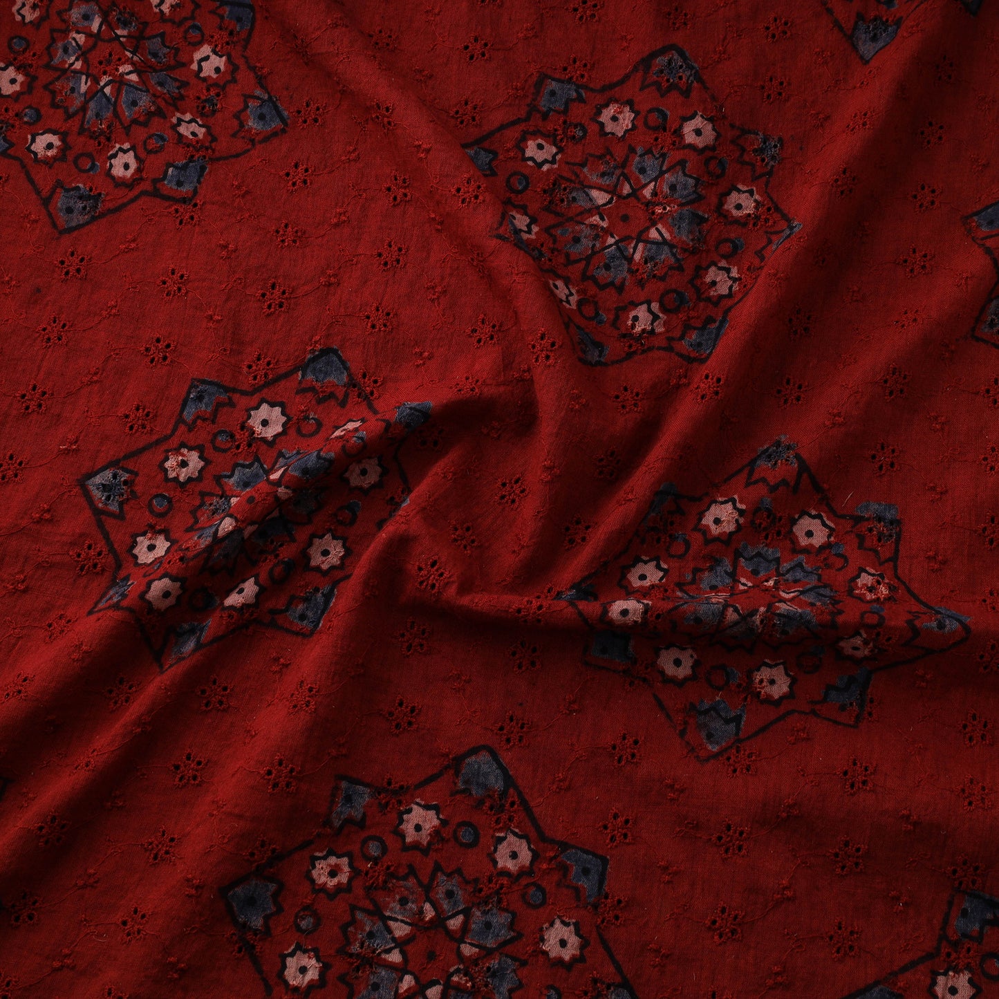 Natural Dyed Ajrakh Hand Block Print Cotton Hakoba Fabric 75