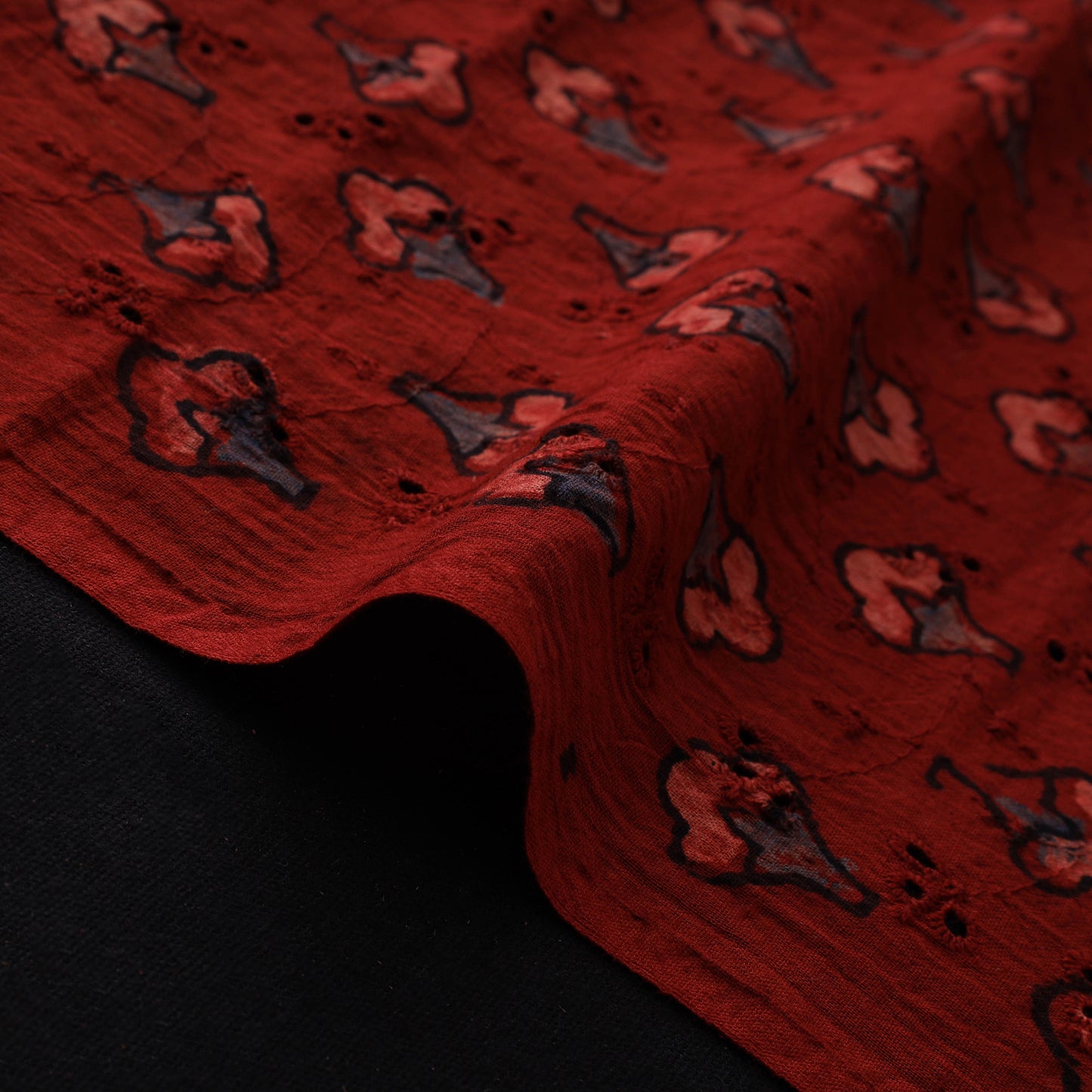 Natural Dyed Ajrakh Hand Block Print Cotton Hakoba Fabric 76