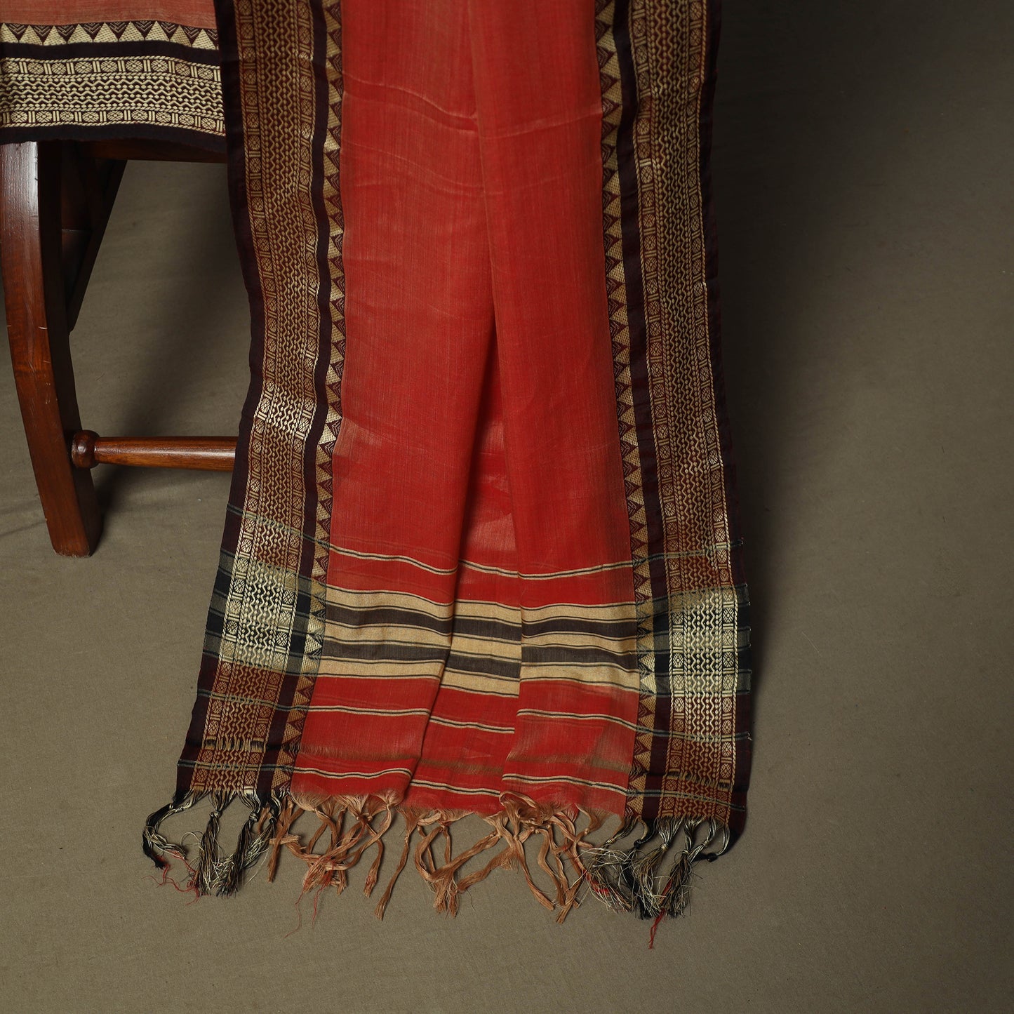 Orange - Dharwad Woven Mercerised Cotton 3pc Unstitched Dress Material Suit Set 19