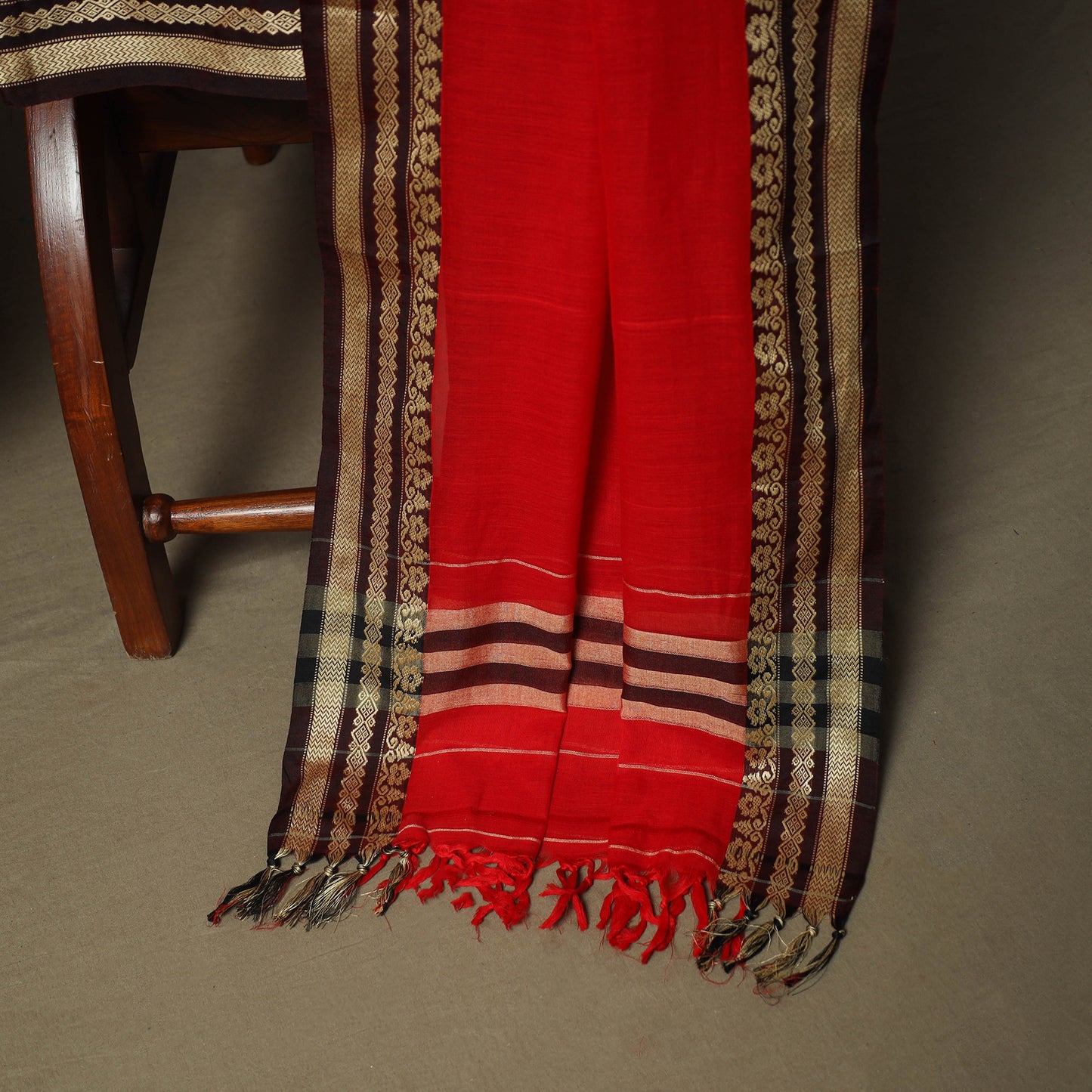 Red - Dharwad Woven Mercerised Cotton 3pc Unstitched Dress Material Suit Set 20