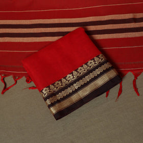 Red - Dharwad Woven Mercerised Cotton 3pc Unstitched Dress Material Suit Set 20