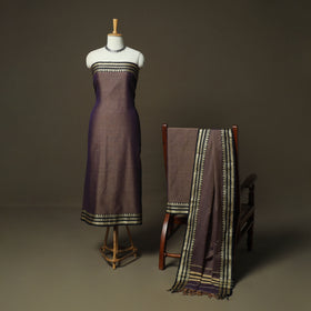 Brown - Dharwad Woven Mercerised Cotton 3pc Unstitched Dress Material Suit Set 21