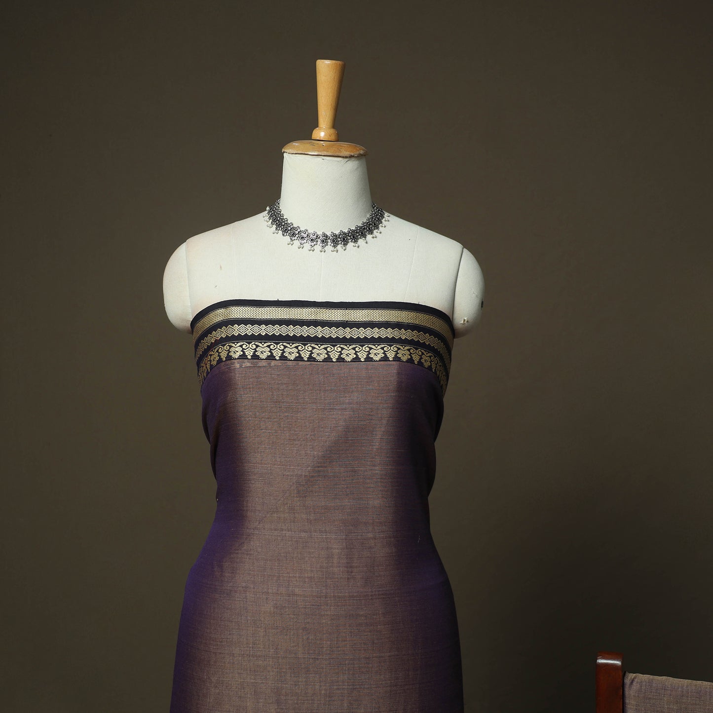 Brown - Dharwad Woven Mercerised Cotton 3pc Unstitched Dress Material Suit Set 21