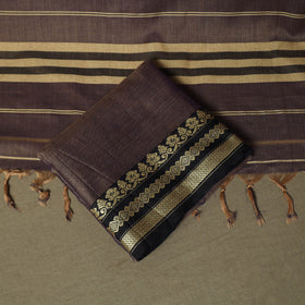 Brown - Dharwad Woven Mercerised Cotton 3pc Unstitched Dress Material Suit Set 21