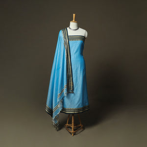 Blue - Dharwad Woven Mercerised Cotton 3pc Unstitched Dress Material Suit Set 22