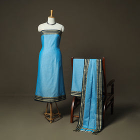 Blue - Dharwad Woven Mercerised Cotton 3pc Unstitched Dress Material Suit Set 22