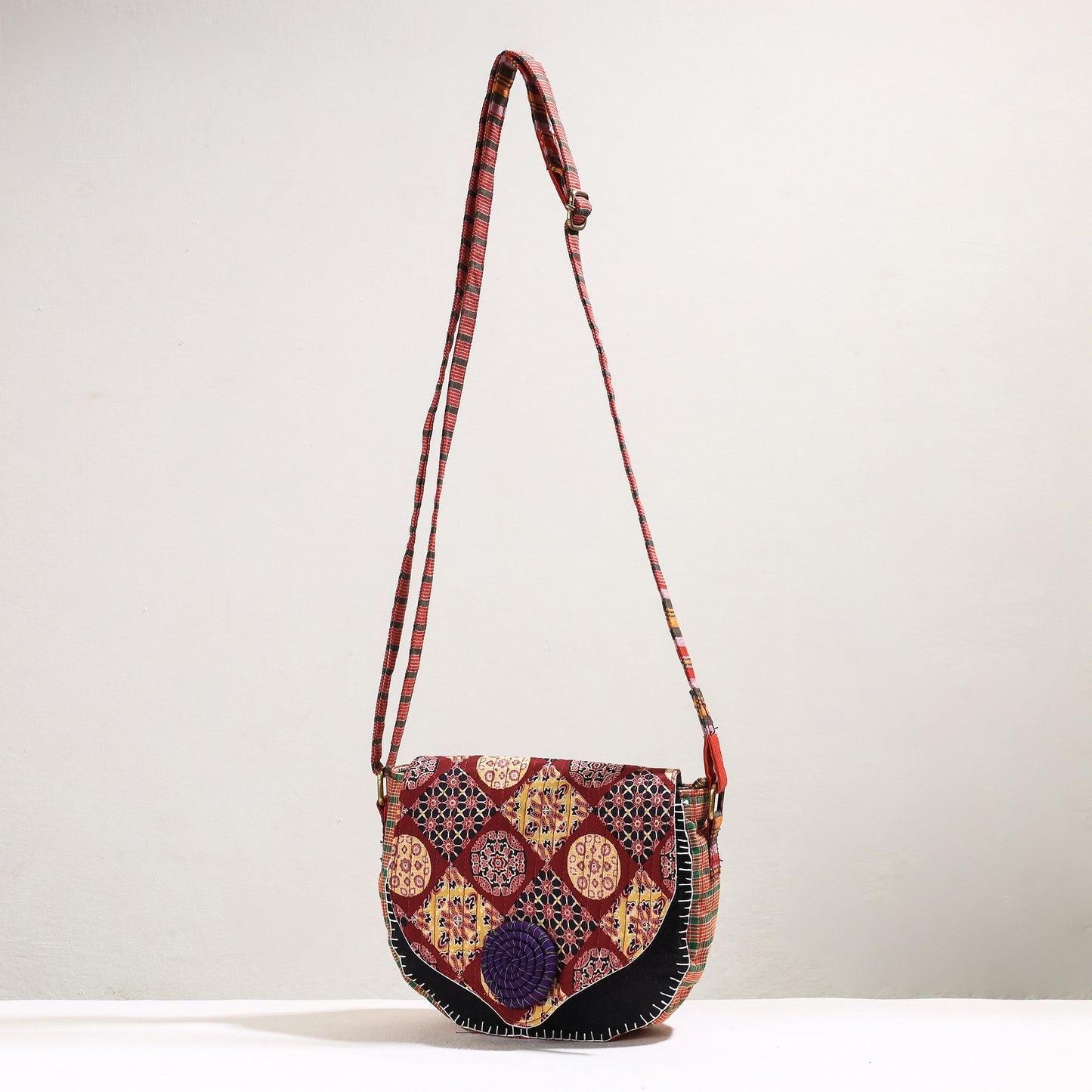 Multicolor - Handmade Gamcha Fabric Embroiderd Canvas Cotton Sling Bag