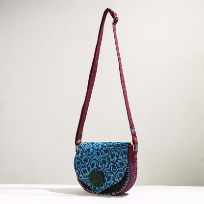 Blue - Handmade Gamcha Fabric Embroiderd Canvas Cotton Sling Bag