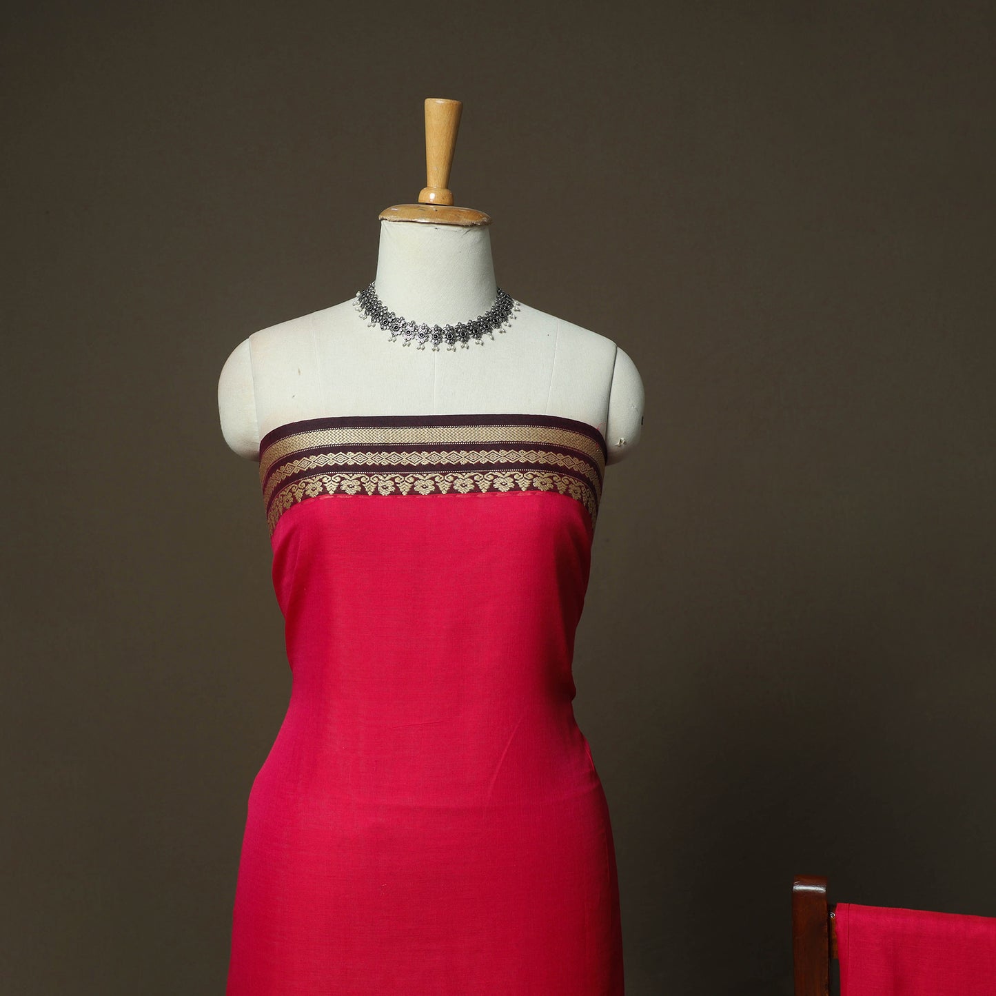 Red - Dharwad Woven Mercerised Cotton 3pc Unstitched Dress Material Suit Set 23