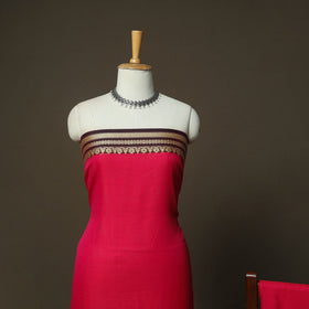 Red - Dharwad Woven Mercerised Cotton 3pc Unstitched Dress Material Suit Set 23