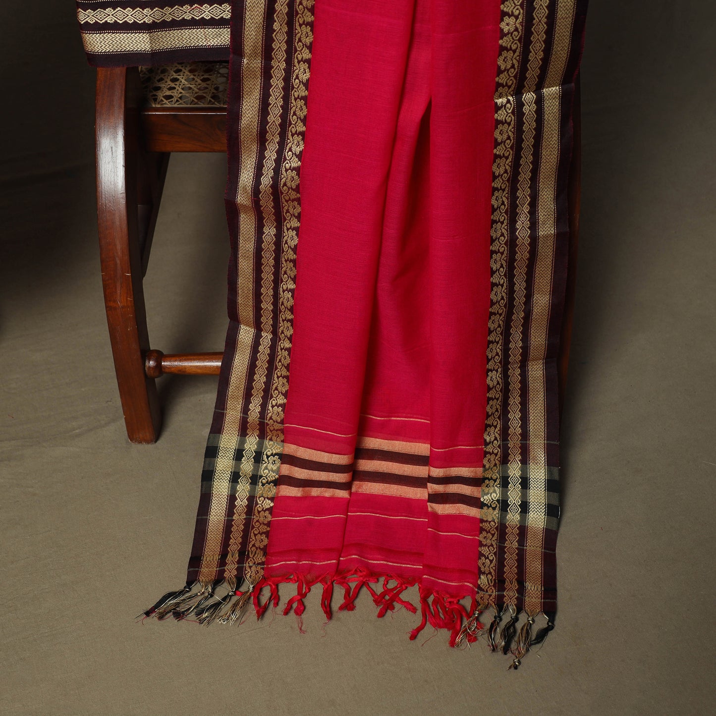 Red - Dharwad Woven Mercerised Cotton 3pc Unstitched Dress Material Suit Set 23