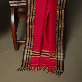 Red - Dharwad Woven Mercerised Cotton 3pc Unstitched Dress Material Suit Set 23