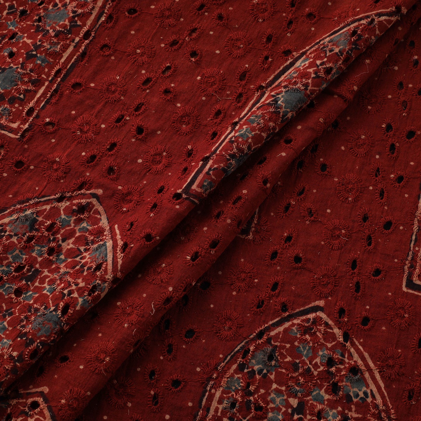 Natural Dyed Ajrakh Hand Block Print Cotton Hakoba Fabric 82