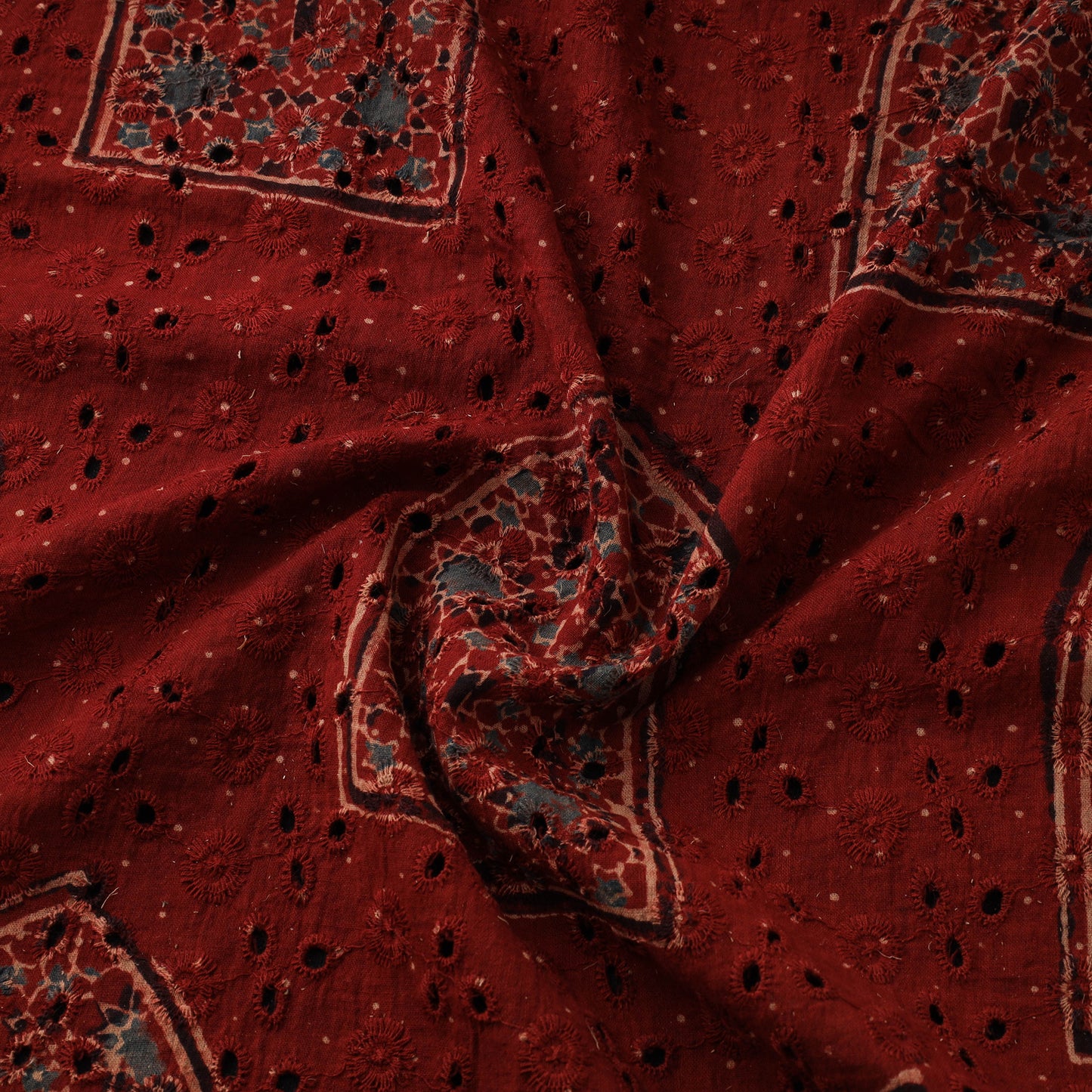Natural Dyed Ajrakh Hand Block Print Cotton Hakoba Fabric 82