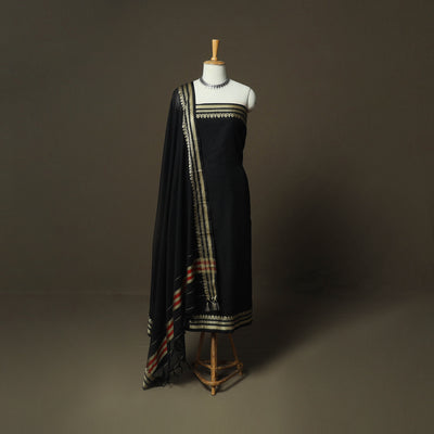 Black - Dharwad Woven Mercerised Cotton 3pc Unstitched Dress Material Suit Set 24