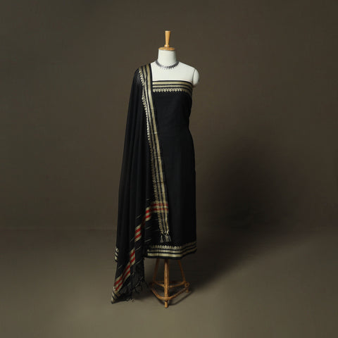 Black - Dharwad Woven Mercerised Cotton 3pc Unstitched Dress Material Suit Set 24