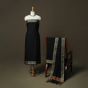 Black - Dharwad Woven Mercerised Cotton 3pc Unstitched Dress Material Suit Set 24