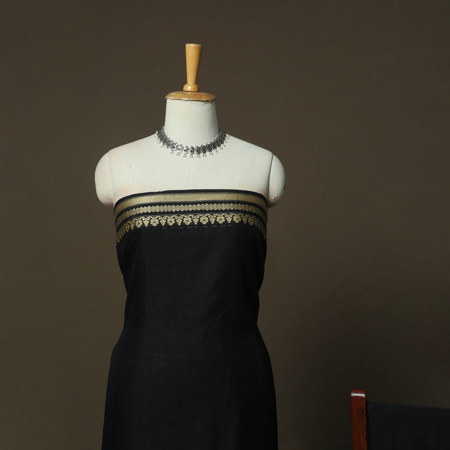 Black - Dharwad Woven Mercerised Cotton 3pc Unstitched Dress Material Suit Set 24