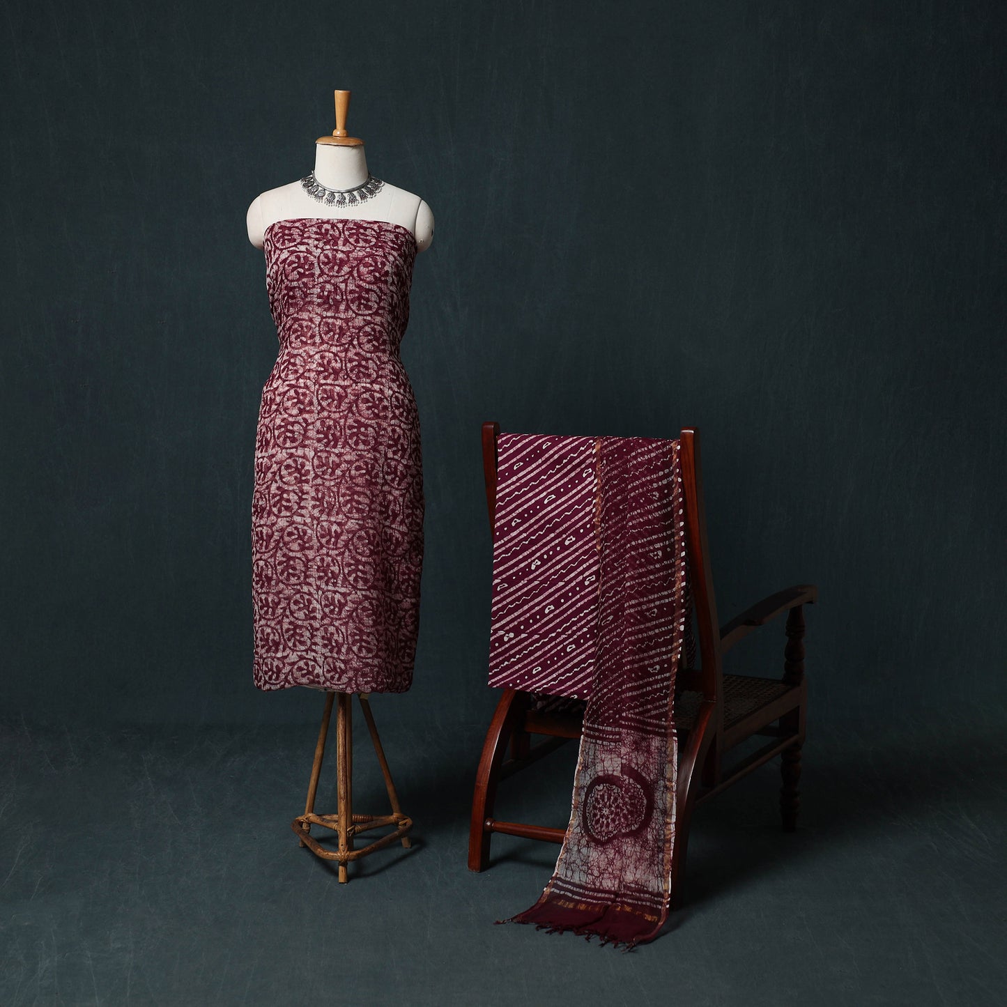 Kutch Hand Block Batik Print Kota Doria Cotton 3pc Unstitched Dress Material Suit Set 03