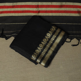 Black - Dharwad Woven Mercerised Cotton 3pc Unstitched Dress Material Suit Set 24