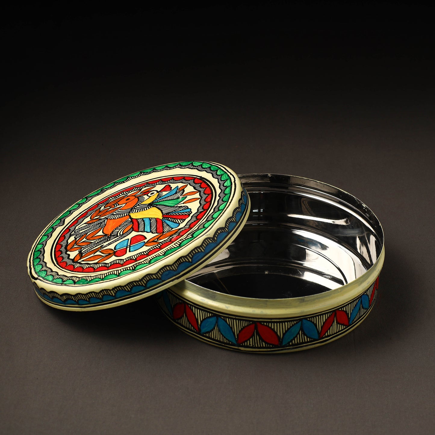  Godna Madhubani Handpainted Stainless Steel Casserole
