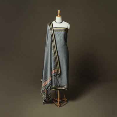 Grey - Dharwad Woven Mercerised Cotton 3pc Unstitched Dress Material Suit Set 26