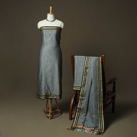 Grey - Dharwad Woven Mercerised Cotton 3pc Unstitched Dress Material Suit Set 26
