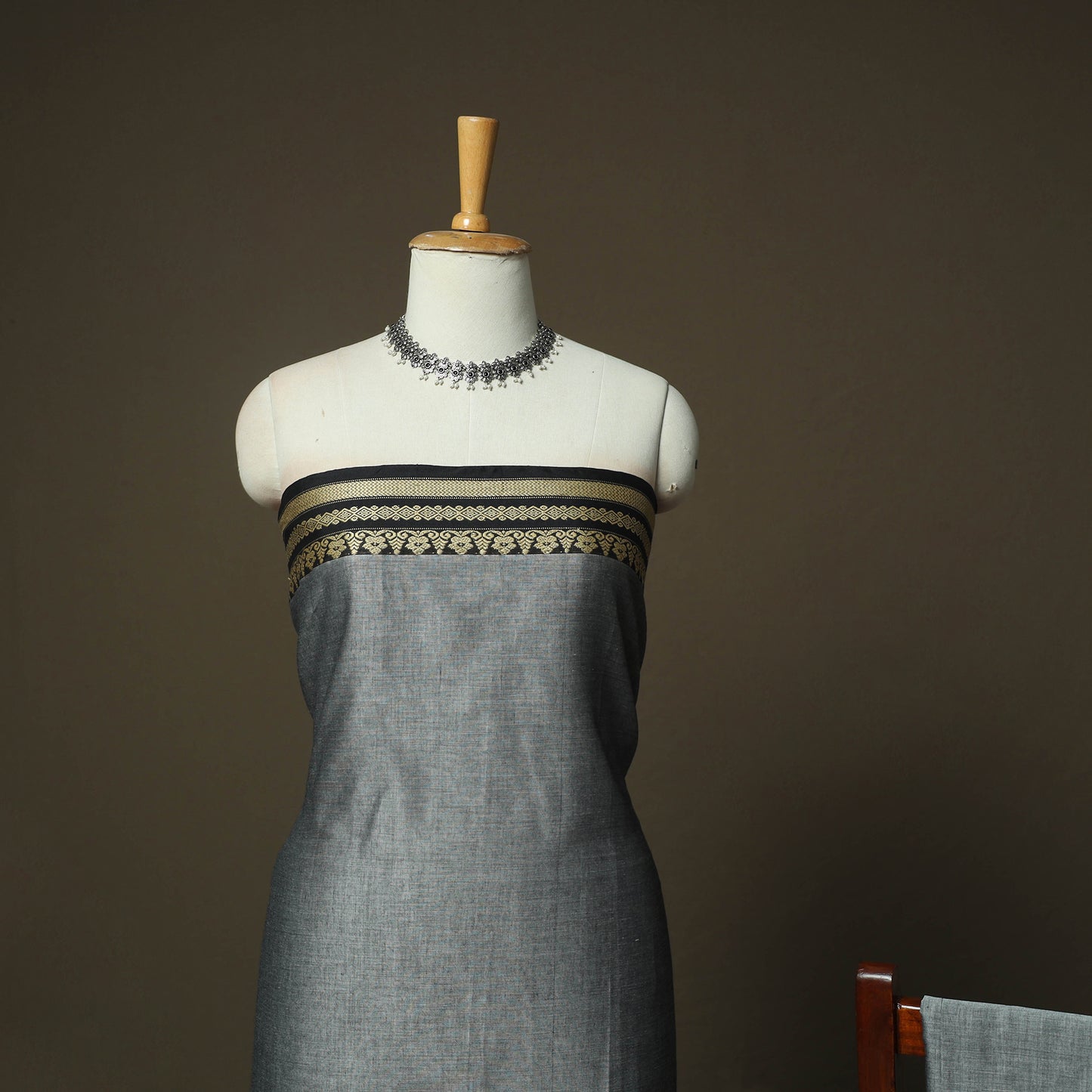 Grey - Dharwad Woven Mercerised Cotton 3pc Unstitched Dress Material Suit Set 26