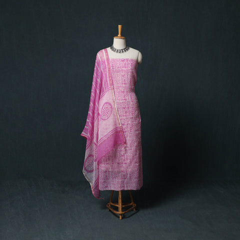 Kutch Hand Block Batik Print Kota Doria Cotton 3pc Unstitched Dress Material Suit Set 06