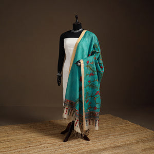 Srikalahasti Pen Work Kalamkari Bangalore Silk Floral Handpainted Dupatta 05