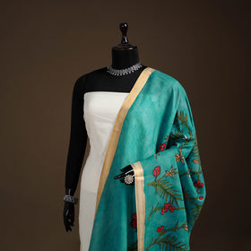 Srikalahasti Pen Work Kalamkari Bangalore Silk Floral Handpainted Dupatta 05