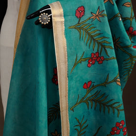 Srikalahasti Pen Work Kalamkari Bangalore Silk Floral Handpainted Dupatta 05