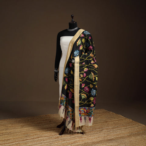Srikalahasti Pen Work Kalamkari Bangalore Silk Floral Handpainted Dupatta 01